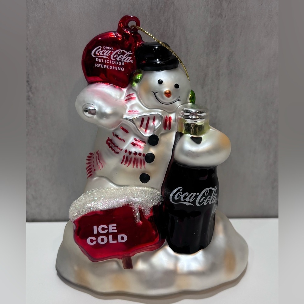 2002 Blown Glass Coke Coca Cola Snowman Ornament Collectiible